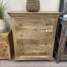 CARVED MANGO WOOD CHEST OF DRAWERS
